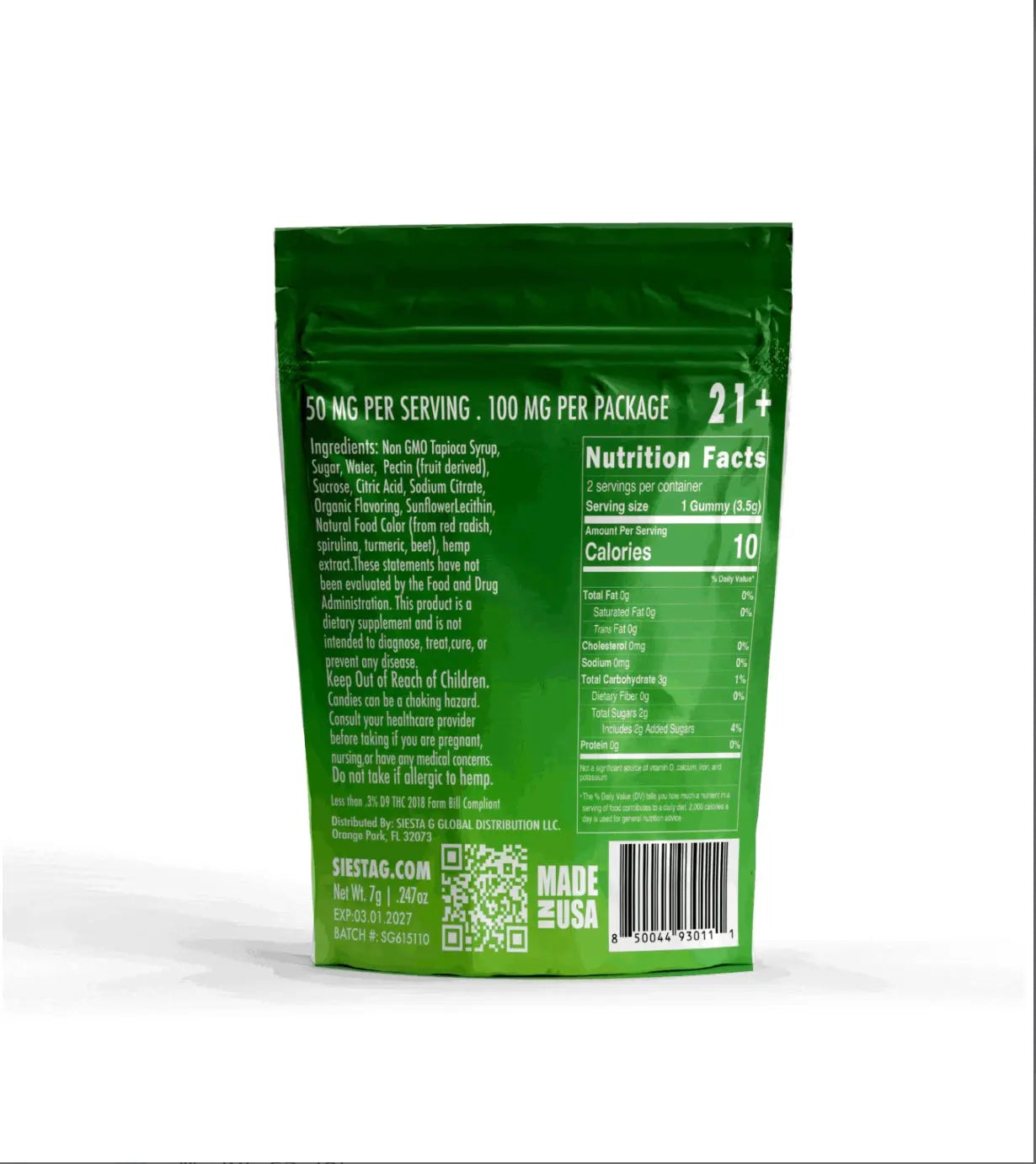 Delta 8 THC - 2 PCK HHC Gummies 100mg 2 Pack Green Apple Siesta-G Siesta G Dispensary