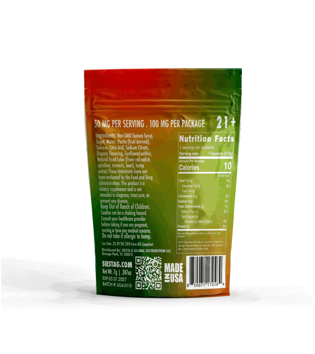 Delta 8 THC - 2 PCK HHC Gummies 100mg 2 Pack Watermelon Siesta-G Siesta G Dispensary