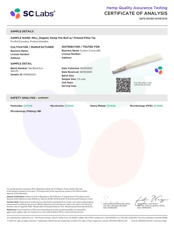 Hemp Cones Organic Hemp Pre-Roll Cones 1 1/4 - 50 Count Siesta G Siesta G Dispensary