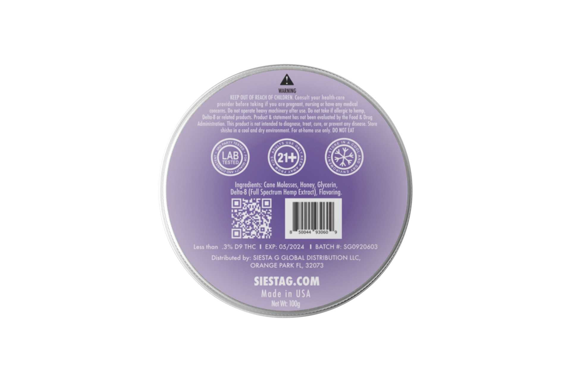 Shisha Infused Delta 8 950mg Cool Grape Siesta-G