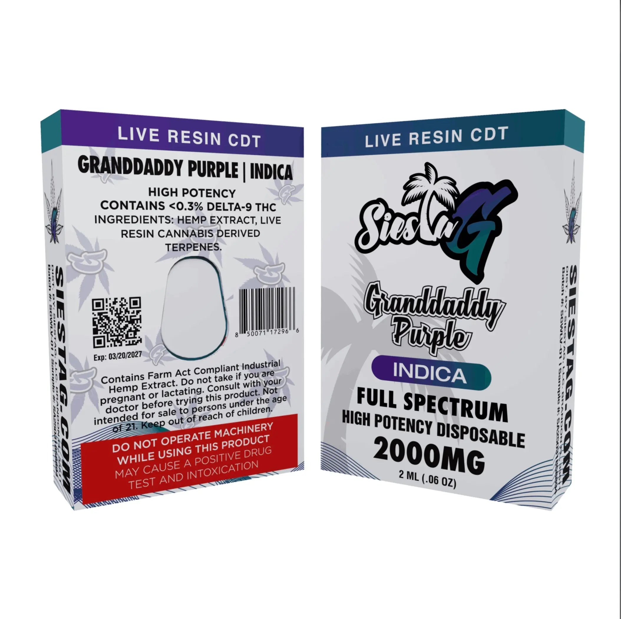 Disposables Siesta G 2G - Grandaddy Purple (Indica) Siesta G Siesta G Dispensary