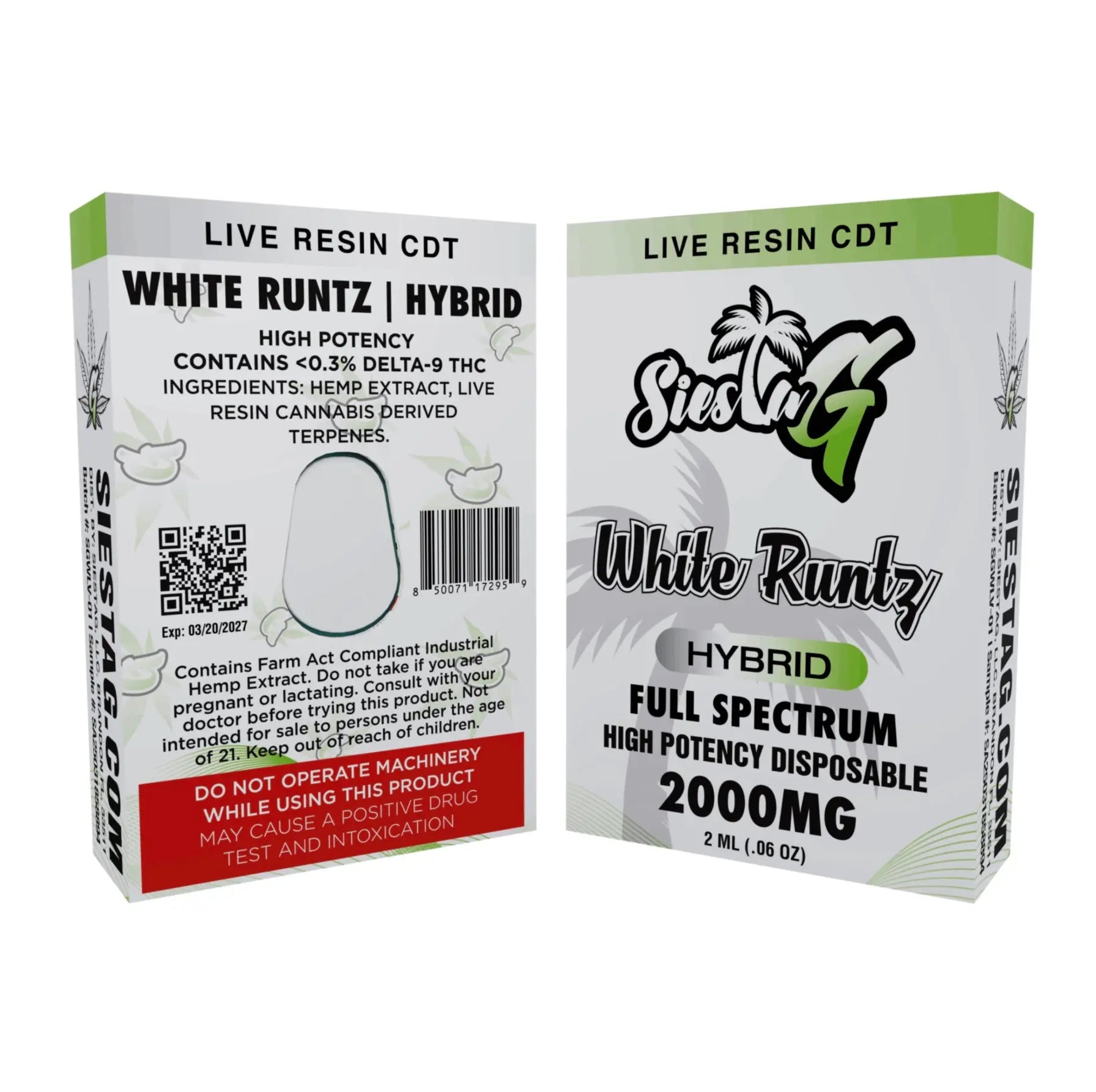 Disposables Siesta G 2G - White Runtz (Hybrid) Siesta G Siesta G Dispensary