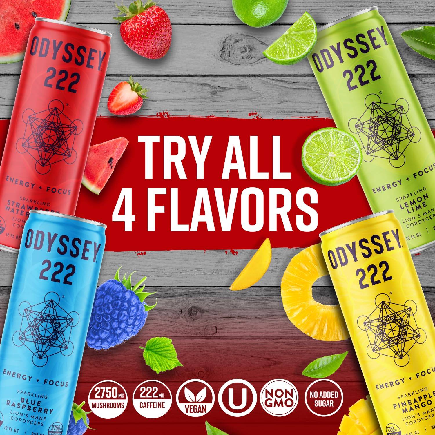 Odyssey Elixir 222 Mushroom Energy Drink - High Caffeine