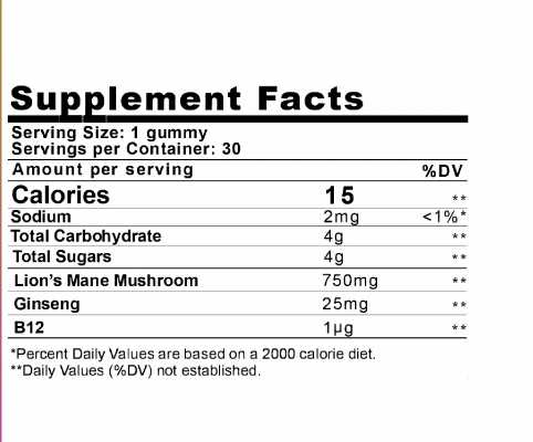 Lions Mane Extra Strength Mushroom Gummies 750MG Per Vegan Gummy, 30CT 22,500 Jar Siesta-G