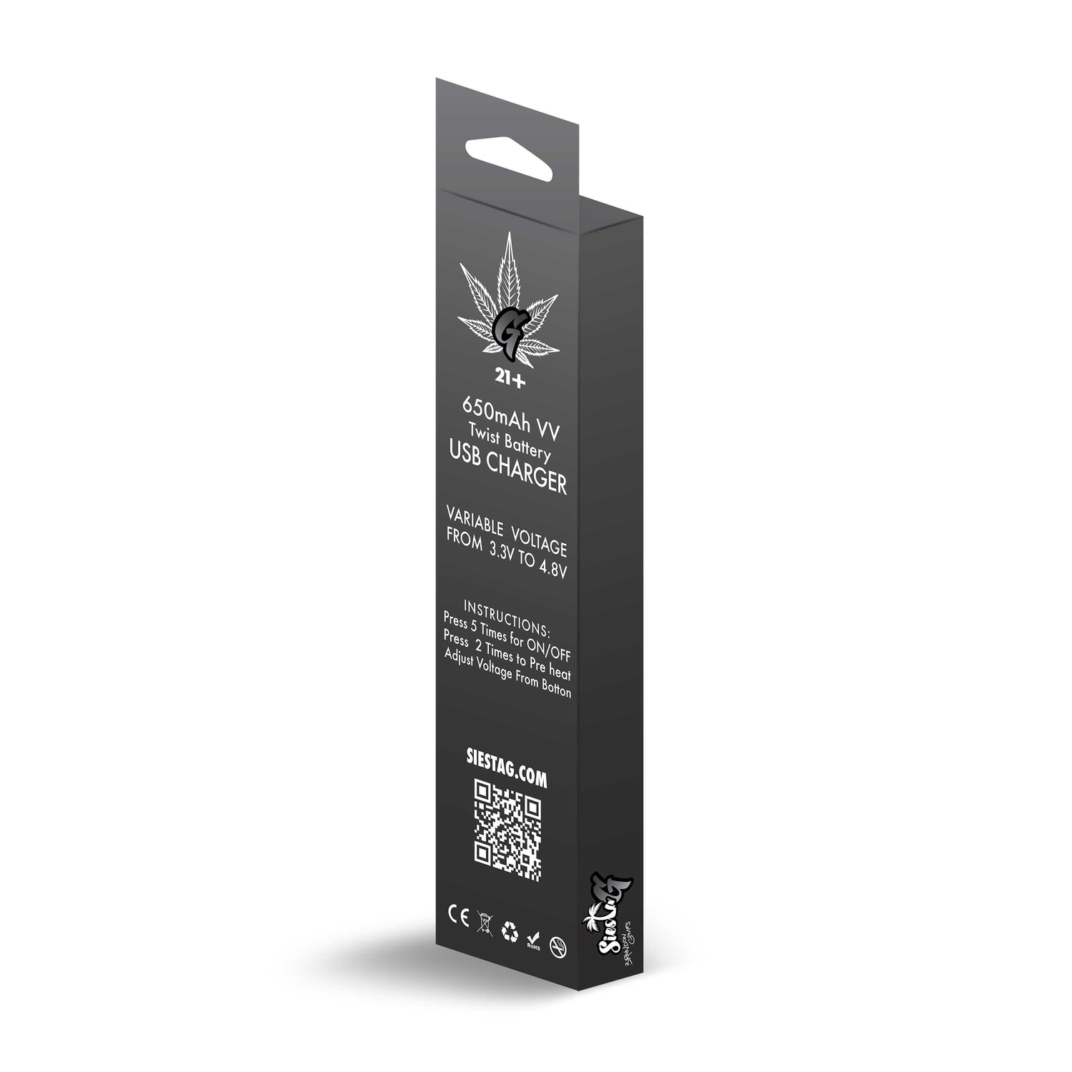 Vape Battery 650 MAH Siesta G Custom Variable Voltage Vape Battery 650 MAH Siesta G Custom Variable Voltage