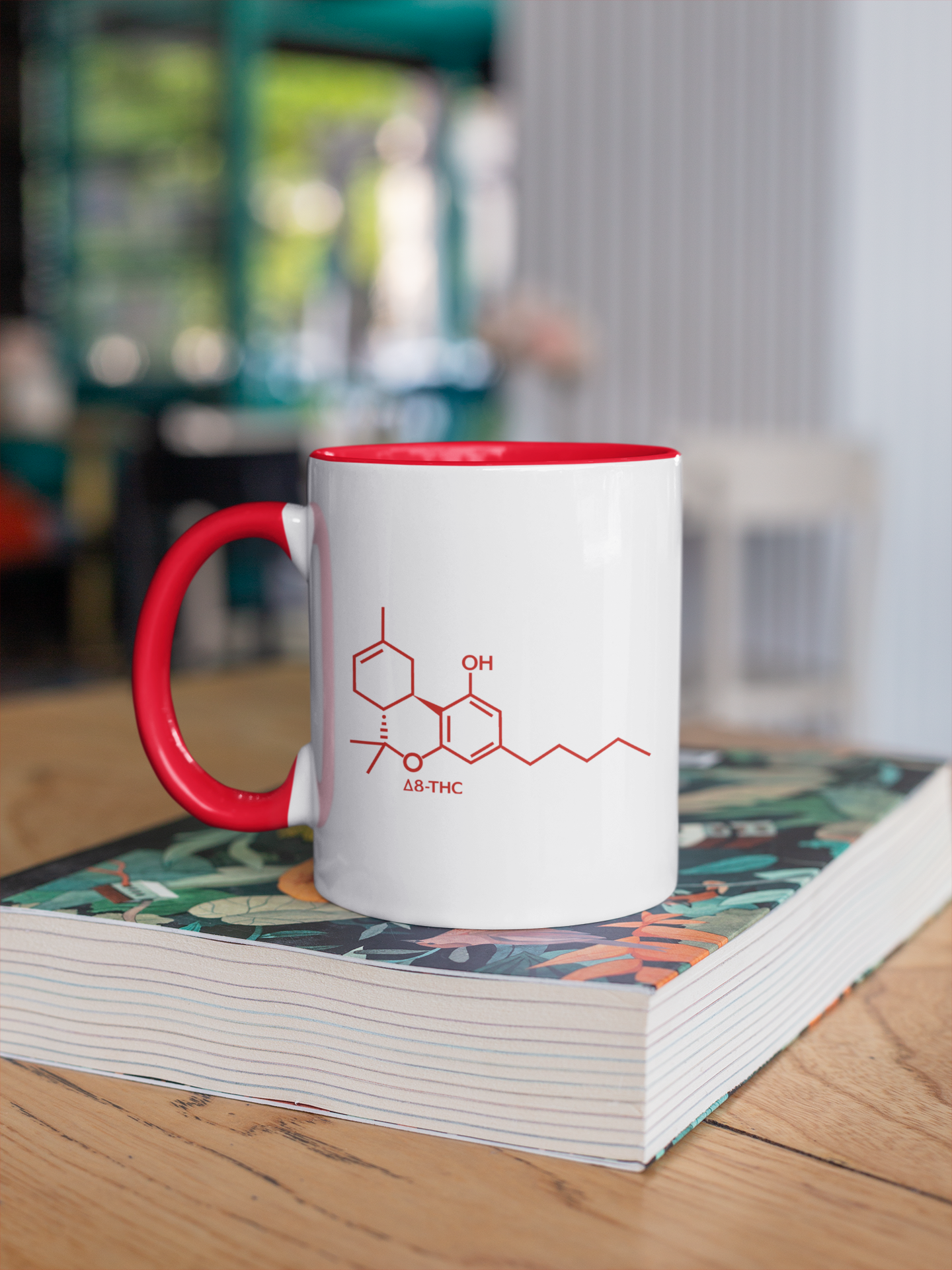Delta 8 molecular component on a coffee table.